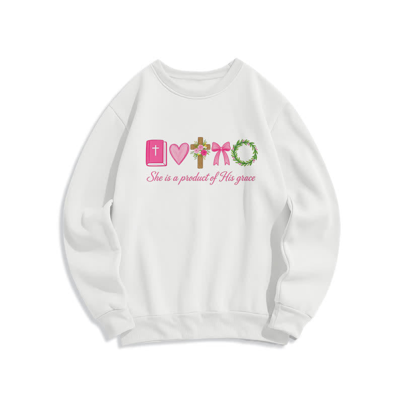Christianartworkshop Sie ist ein Produkt seiner Gnade – Sweatshirt mit Blumenkreuz - Weiß - 2XL - image 0
