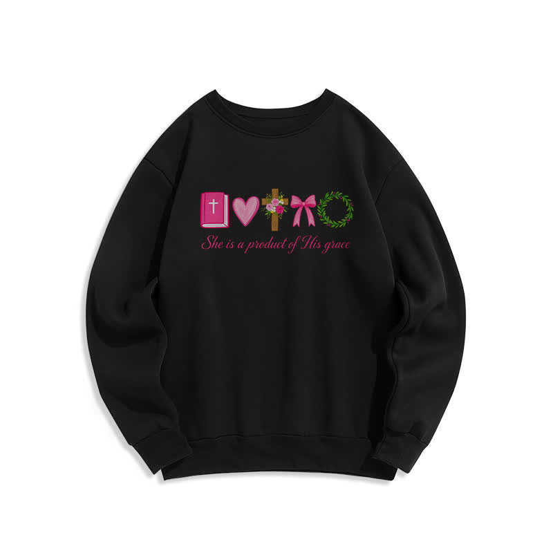 Christianartworkshop Sie ist ein Produkt seiner Gnade – Sweatshirt mit Blumenkreuz - Schwarz - 2XL - image 1