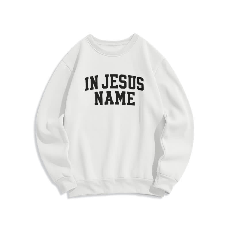 Christianartworkshop Im Namen Jesu Oversize-Fleece-Sweatshirt mit College-Grafik - Weiß - 2XL - image 1