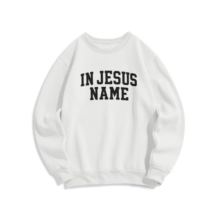 Christianartworkshop Im Namen Jesu Oversize-Fleece-Sweatshirt mit College-Grafik - Weiß - 2XL - image 1