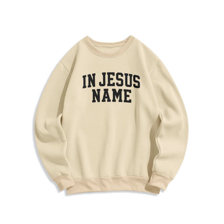 Christianartworkshop Im Namen Jesu Oversize-Fleece-Sweatshirt mit College-Grafik - Beige - 2XL - image 2
