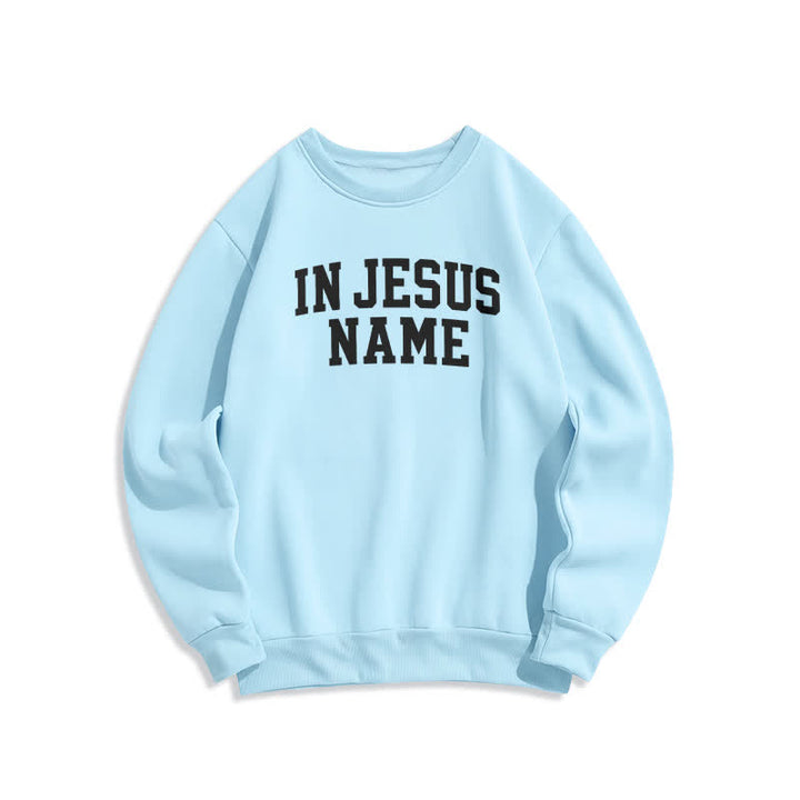 Christianartworkshop Im Namen Jesu Oversize-Fleece-Sweatshirt mit College-Grafik - Blau - 2XL - image 3