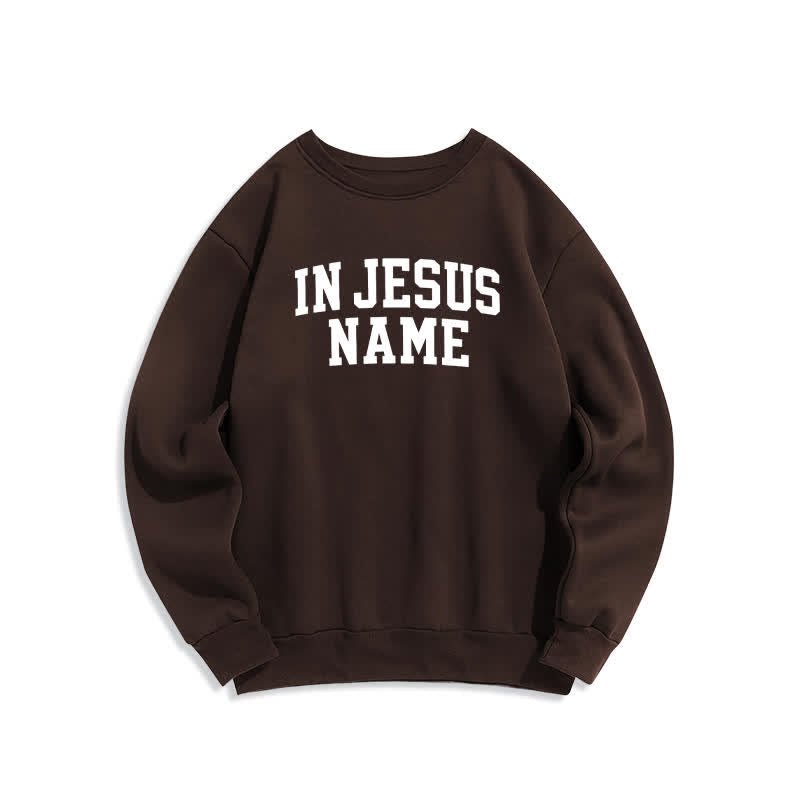 Christianartworkshop Im Namen Jesu Oversize-Fleece-Sweatshirt mit College-Grafik - Braun - 2XL - image 5