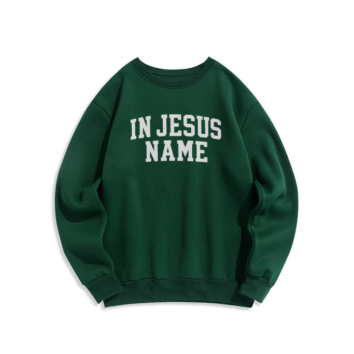 Christianartworkshop Im Namen Jesu Oversize-Fleece-Sweatshirt mit College-Grafik - Grün - 2XL - image 4