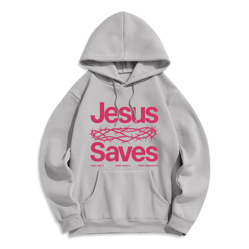 Christianartworkshop Jesus Saves Thorn Crown Streetwear Fleecegefütterter Hoodie - Grau - 2XL - image 0