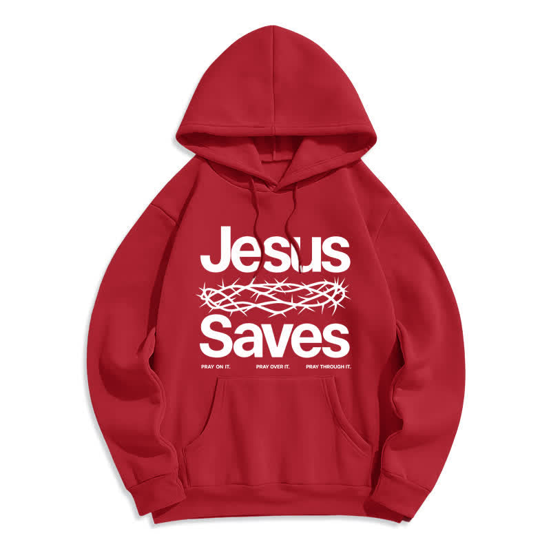 Christianartworkshop Jesus Saves Thorn Crown Streetwear Fleecegefütterter Hoodie - Rot - 2XL - image 4