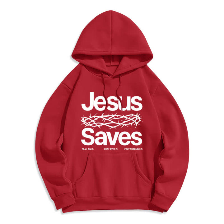 Christianartworkshop Jesus Saves Thorn Crown Streetwear Fleecegefütterter Hoodie - Rot - 2XL - image 4