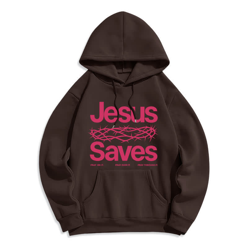 Christianartworkshop Jesus Saves Thorn Crown Streetwear Fleecegefütterter Hoodie - Braun - 2XL - image 5
