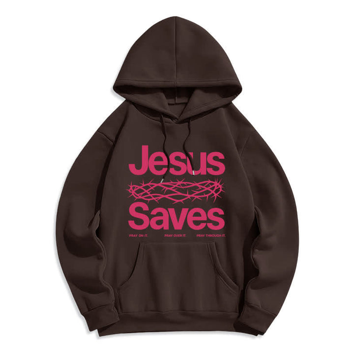 Christianartworkshop Jesus Saves Thorn Crown Streetwear Fleecegefütterter Hoodie - Braun - 2XL - image 5