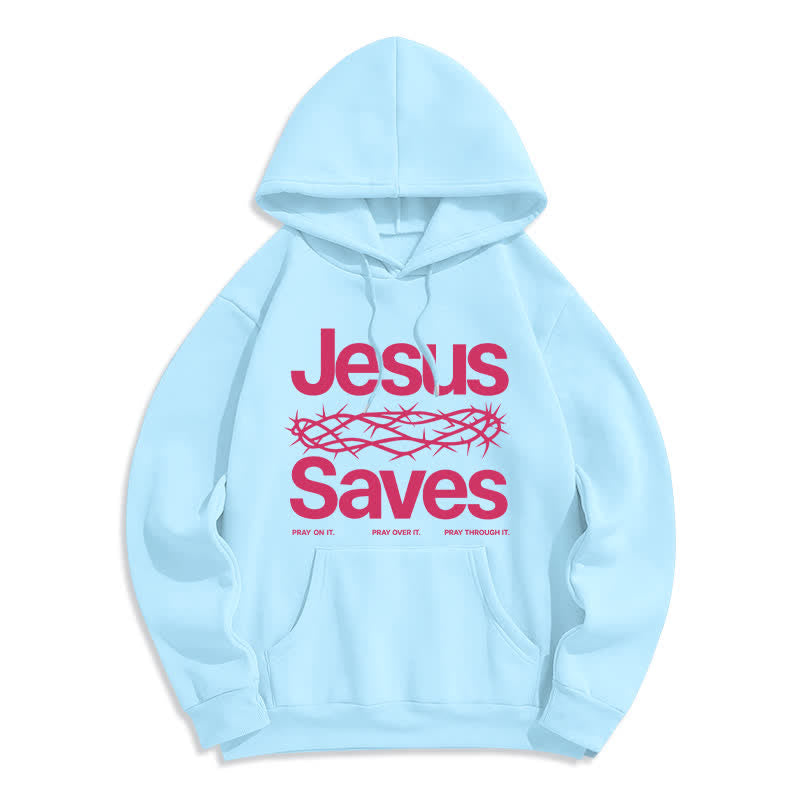 Christianartworkshop Jesus Saves Thorn Crown Streetwear Fleecegefütterter Hoodie - Blau - 2XL - image 2