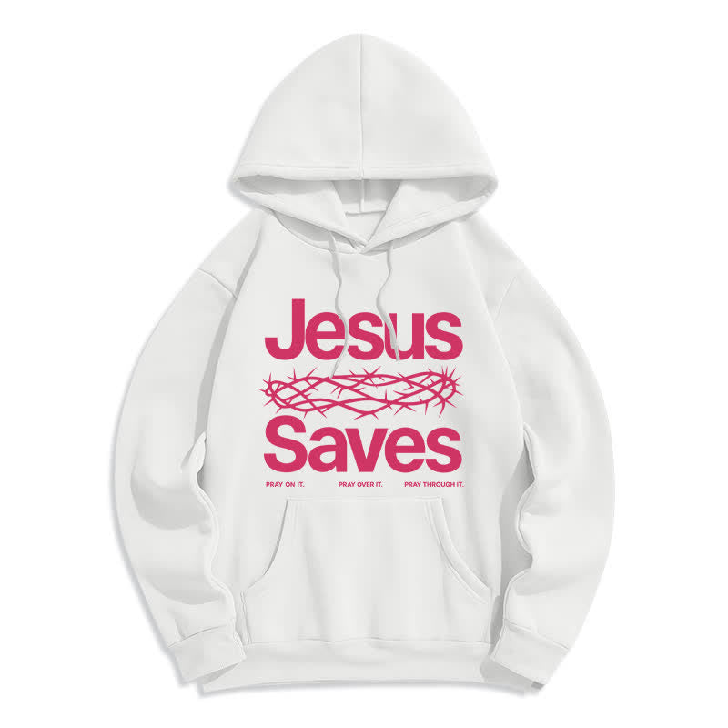 Christianartworkshop Jesus Saves Thorn Crown Streetwear Fleecegefütterter Hoodie - Weiß - 2XL - image 1