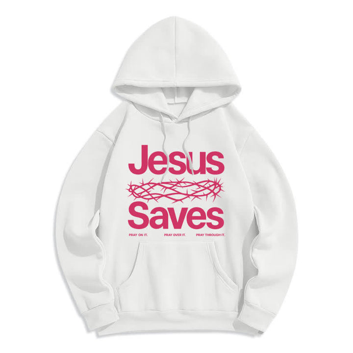 Christianartworkshop Jesus Saves Thorn Crown Streetwear Fleecegefütterter Hoodie - Weiß - 2XL - image 1