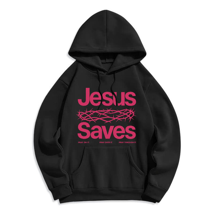 Christianartworkshop Jesus Saves Thorn Crown Streetwear Fleecegefütterter Hoodie - Schwarz - 2XL - image 3