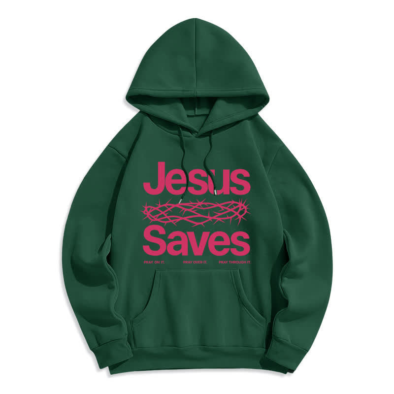Christianartworkshop Jesus Saves Thorn Crown Streetwear Fleecegefütterter Hoodie - Grün - 2XL - image 7