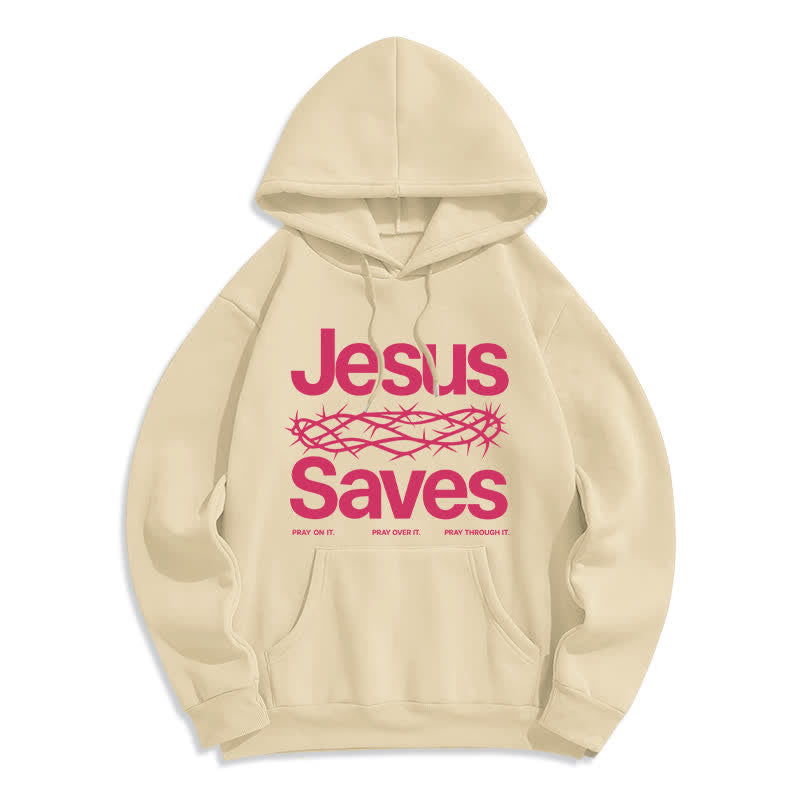 Christianartworkshop Jesus Saves Thorn Crown Streetwear Fleecegefütterter Hoodie - Beige - 2XL - image 6