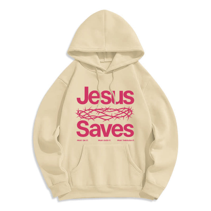 Christianartworkshop Jesus Saves Thorn Crown Streetwear Fleecegefütterter Hoodie - Beige - 2XL - image 6