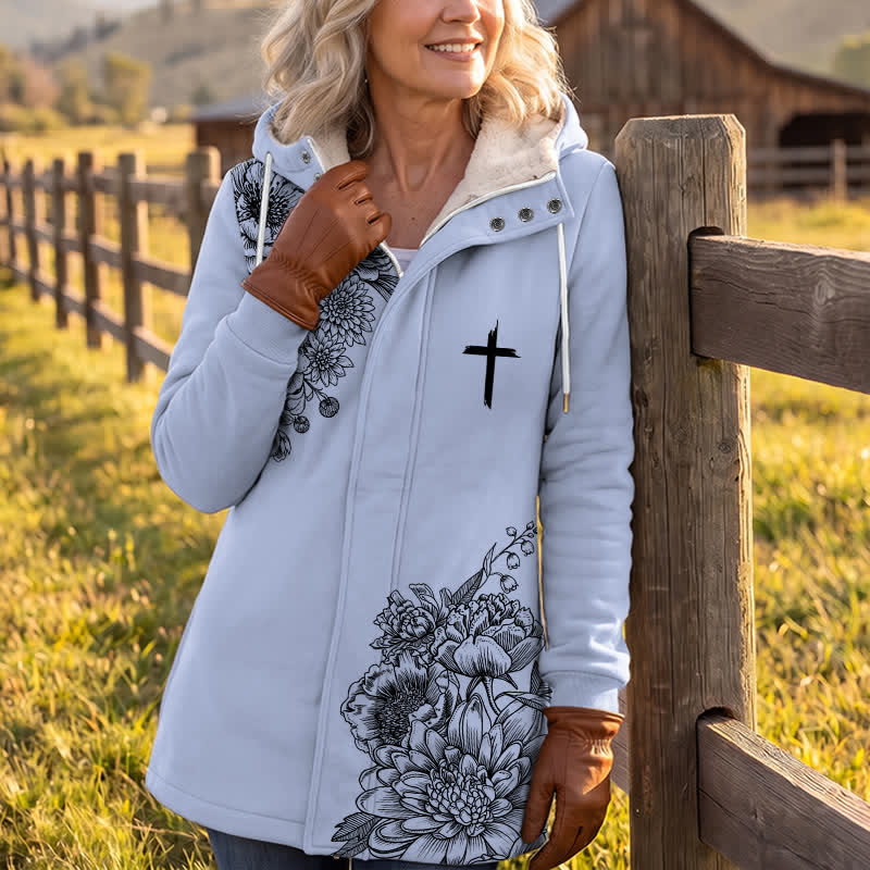 Christianartworkshop Kapuzenjacke mit Blumenmuster und kuscheligem Fleecefutter, Damen-Wintermantel - image 3