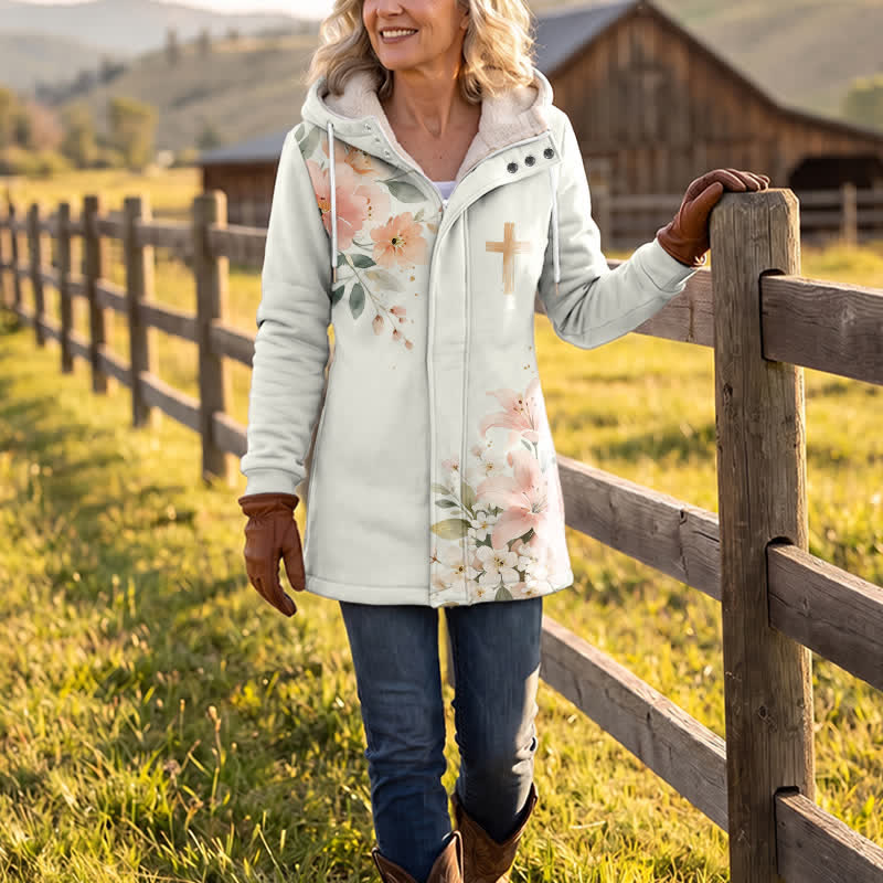 Christianartworkshop Winter-Fleecejacke mit Blumenmuster und Kapuze - image 2