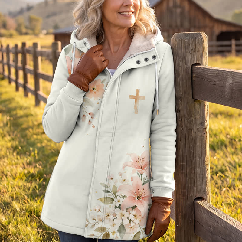 Christianartworkshop Winter-Fleecejacke mit Blumenmuster und Kapuze - image 3