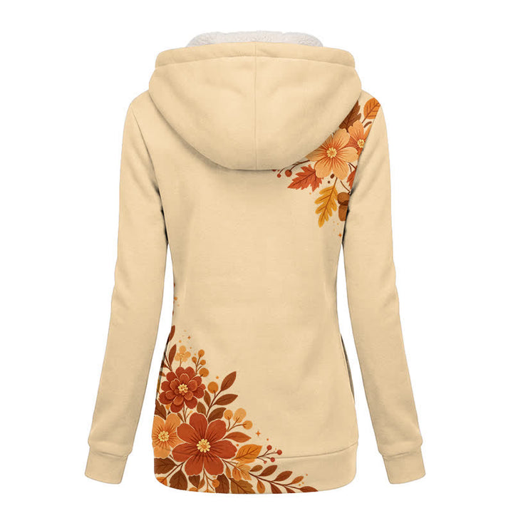 Christianartworkshop Cremefarbener, herbstlich geblümter Fleece-Wintermantel mit Kapuze, Kapuze und Kapuze - image 1