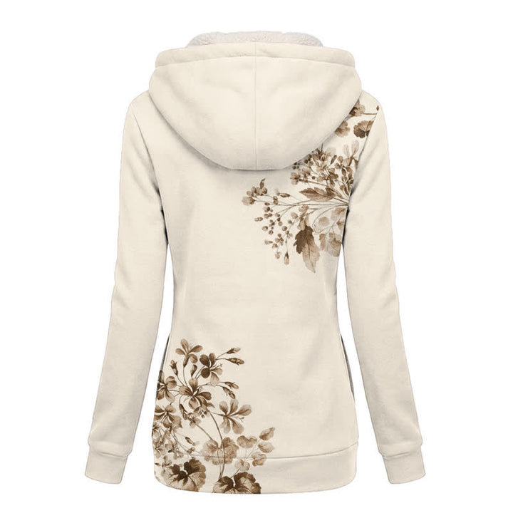 Christianartworkshop Beige-braune Fleece-Winterjacke mit Kapuze und floralem & holzfarbenem Kreuzmuster - image 1