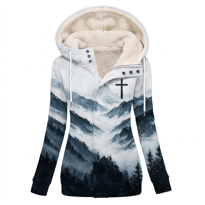 Christianartworkshop Winterjacke mit Kapuze und Fleecefutter in kühlen Farbtönen, Modell Misty Mountain Cross, mit Kapuze - US16, UK/AU20, EU48 (4XL) - image 0