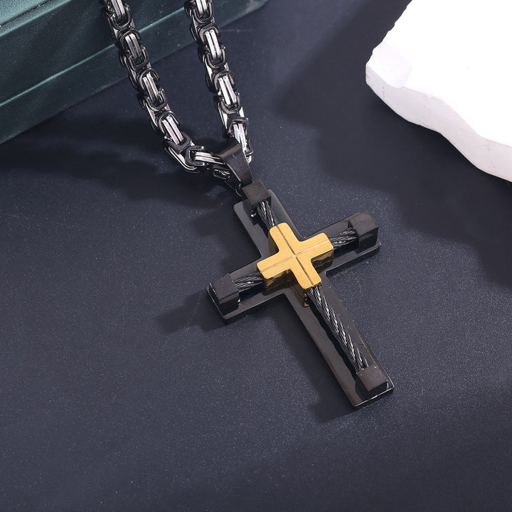 Christianartworkshop Dreifarbige, zweilagige Kreuzkette mit gedrehtem Stahlkern: Licht des göttlichen Glaubens bei jedem Tragen - Gold & Schwarz - image 17