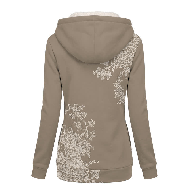 Christianartworkshop Taupefarbene Winterjacke mit Kapuze, Fleece-Einsatz, Vintage-Blumenmuster, Fleece-Einsatz, Kapuze - image 1