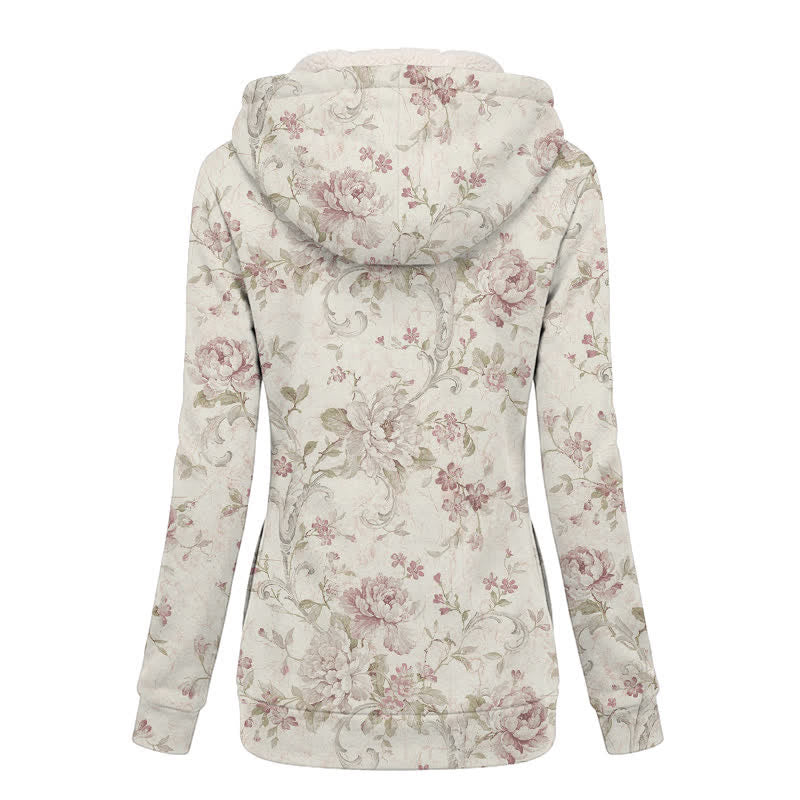 Christianartworkshop Vintage Winterjacke mit Kapuze und Fleecefutter, verziert mit dem Motiv der Jungfrau Maria und Rosenmotiv. - image 1