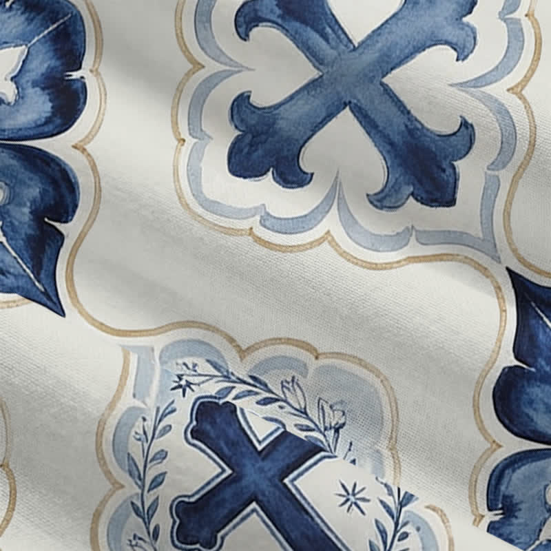 Christianartworkshop Blau getönter Wintermantel aus Fleece mit Kapuze und Kreuzmuster im Fliesen-Design - image 6