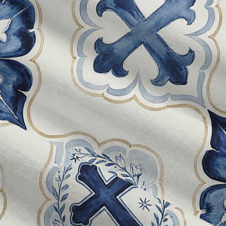 Christianartworkshop Blau getönter Wintermantel aus Fleece mit Kapuze und Kreuzmuster im Fliesen-Design - image 6