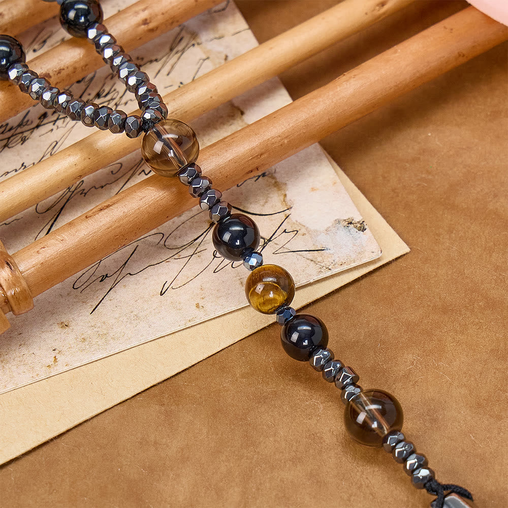 Christianartworkshop aus natürlichem Obsidian mit Tigerauge-Motiv – Rosenkranz aus Hämatit-Stein mit Kreuz zum Schutz - image 2