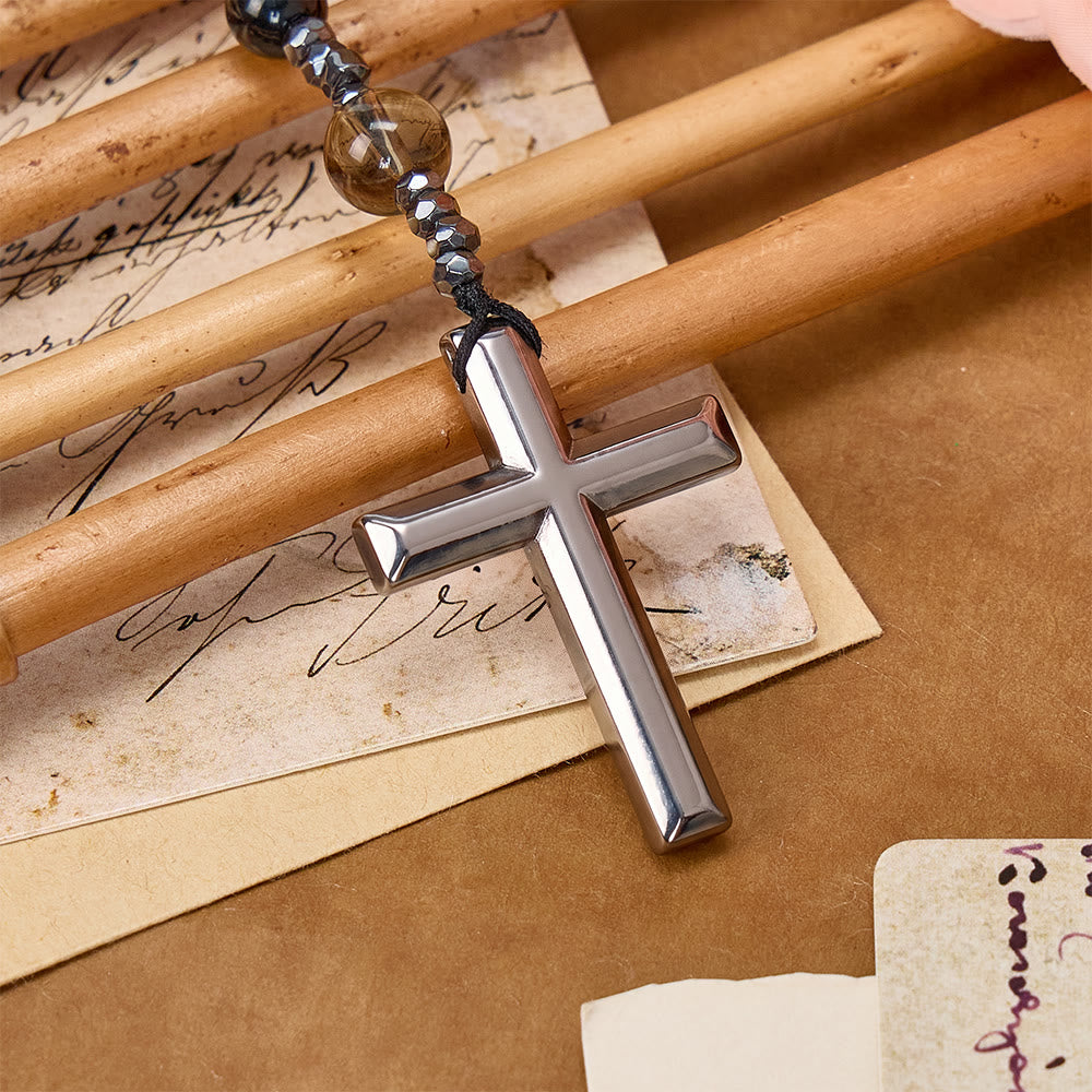 Christianartworkshop aus natürlichem Obsidian mit Tigerauge-Motiv – Rosenkranz aus Hämatit-Stein mit Kreuz zum Schutz - image 4