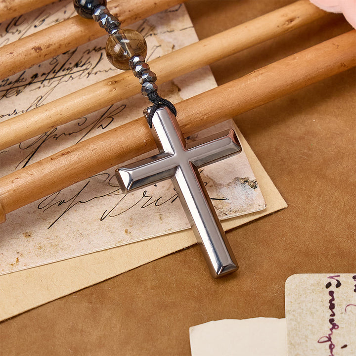 Christianartworkshop aus natürlichem Obsidian mit Tigerauge-Motiv – Rosenkranz aus Hämatit-Stein mit Kreuz zum Schutz - image 4