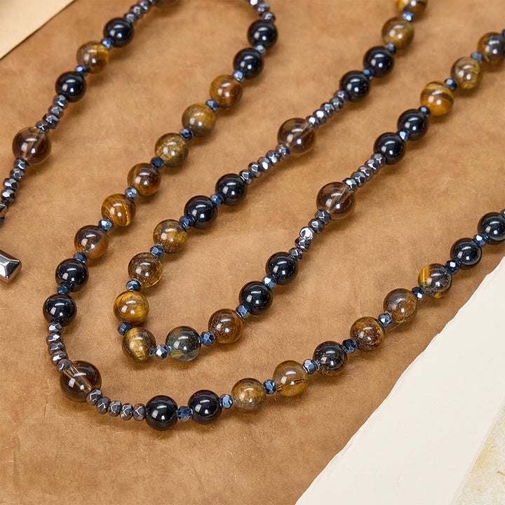 Christianartworkshop aus natürlichem Obsidian mit Tigerauge-Motiv – Rosenkranz aus Hämatit-Stein mit Kreuz zum Schutz - image 3