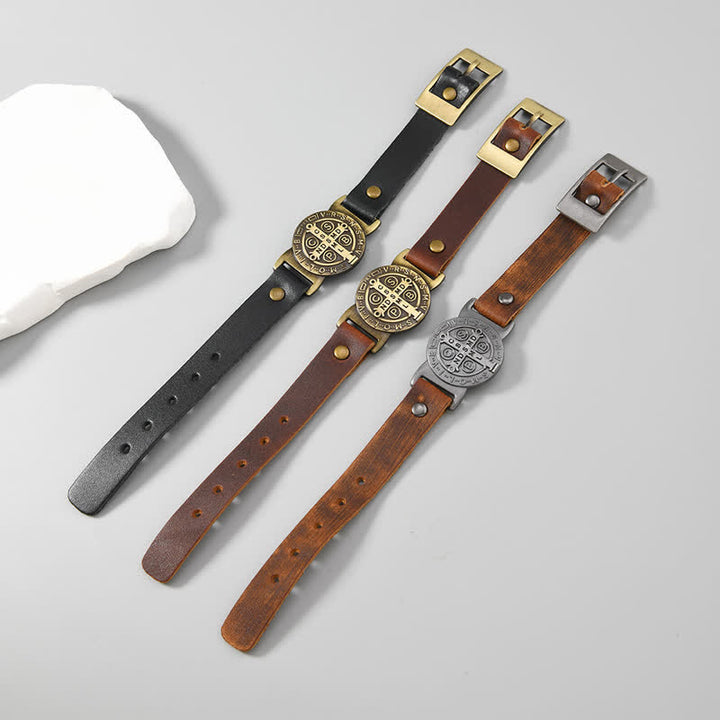 Christianartworkshop Robustes Armband mit St.-Benedikt-Medaille aus Rindsleder: Zeichen unerschütterlicher Fürsorge - image 2
