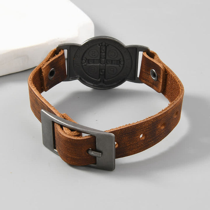 Christianartworkshop Robustes Armband mit St.-Benedikt-Medaille aus Rindsleder: Zeichen unerschütterlicher Fürsorge - image 4