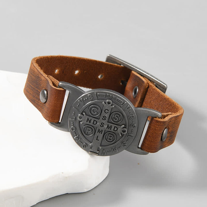 Christianartworkshop Robustes Armband mit St.-Benedikt-Medaille aus Rindsleder: Zeichen unerschütterlicher Fürsorge - Braun - image 3