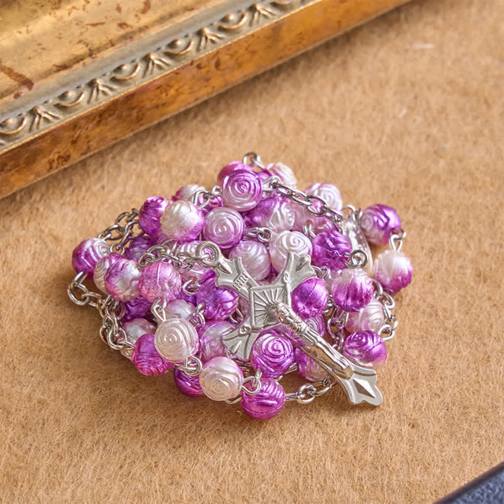 Christianartworkshop Rosenkranz mit himmlischer Rose und Kruzifix: Zeichen beständiger Führung - Lila - image 0