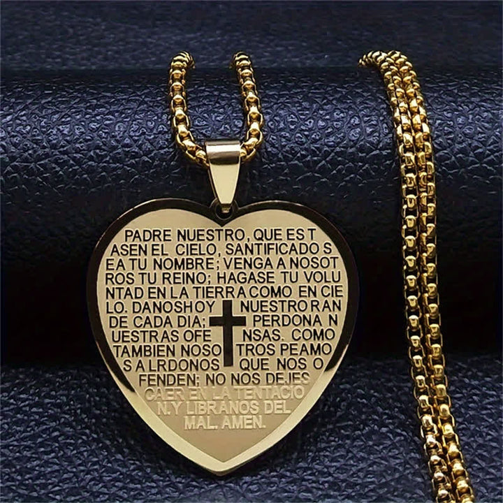 Christianartworkshop Herzförmige Gebetskette aus massivem Edelstahl: Zeichen unerschütterlicher himmlischer Fürsorge - Golden - image 0