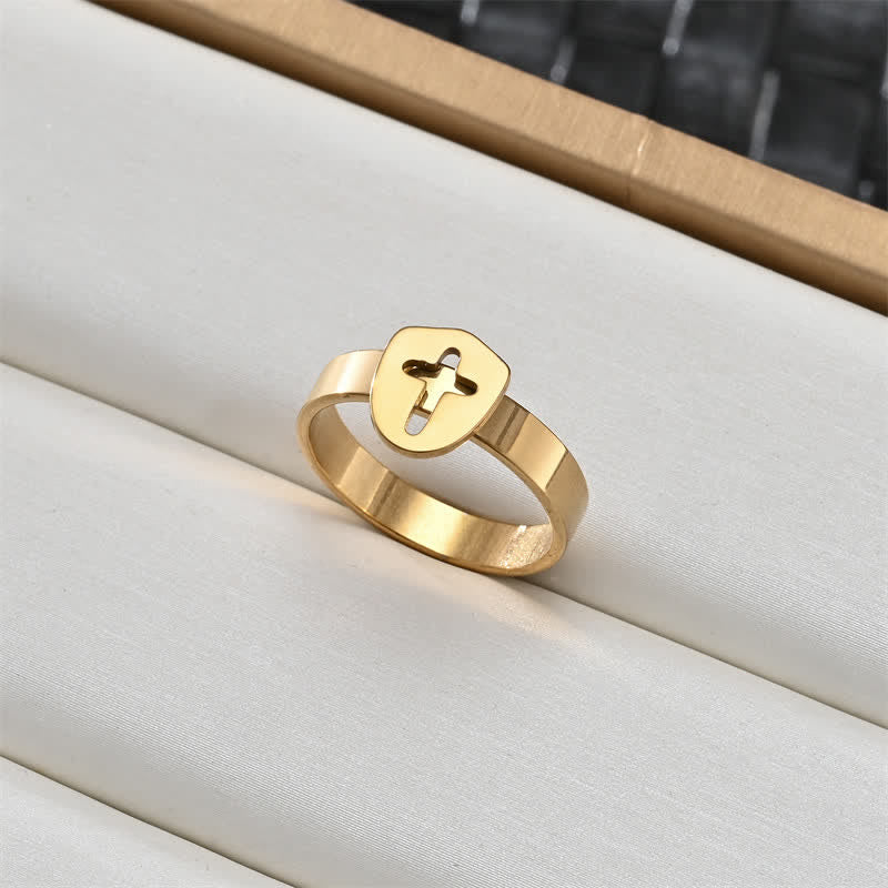 Christianartworkshop Ring mit heiligem Porträt und Kreuzmedaillon: Symbol sanften himmlischen Schutzes - Kreuz B - US 12 - image 2