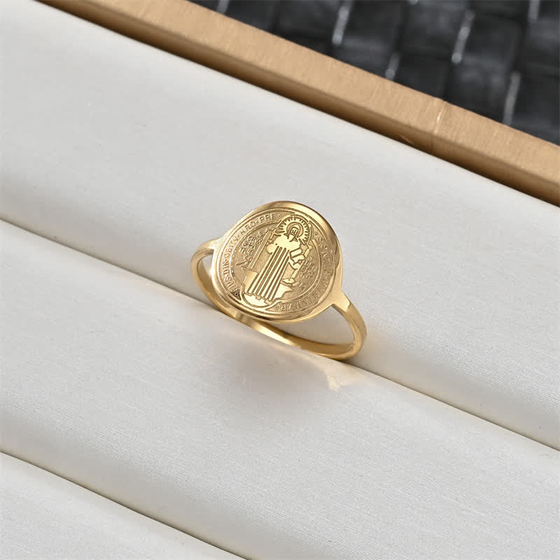 Christianartworkshop Ring mit heiligem Porträt und Kreuzmedaillon: Symbol sanften himmlischen Schutzes - Der heilige Benedikt - US 12 - image 6