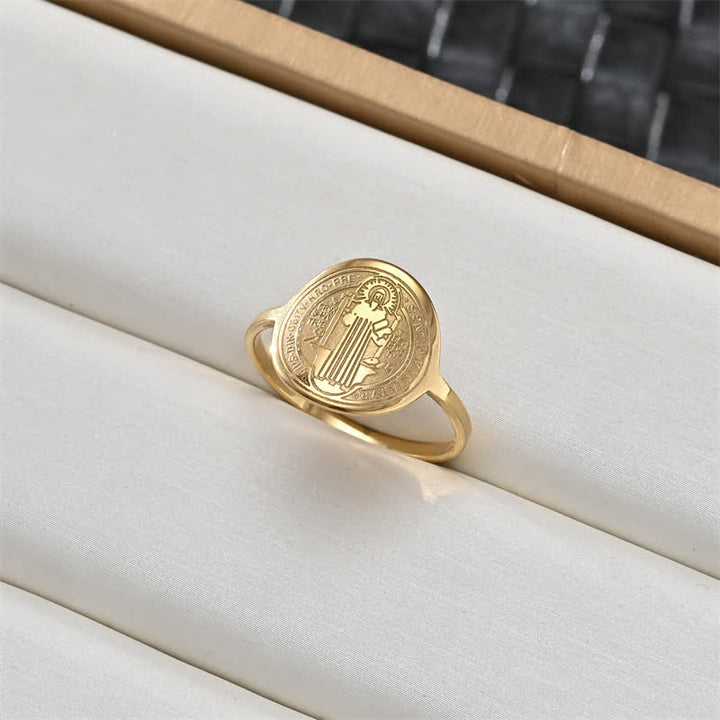Christianartworkshop Ring mit heiligem Porträt und Kreuzmedaillon: Symbol sanften himmlischen Schutzes - Der heilige Benedikt - US 12 - image 6