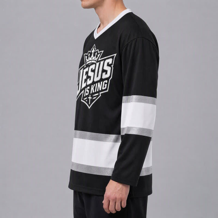 Christianartworkshop Jesus Is King Schwarzes Streetwear-Hockeytrikot - image 5