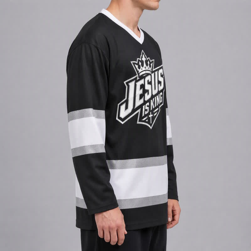 Christianartworkshop Jesus Is King Schwarzes Streetwear-Hockeytrikot - image 6