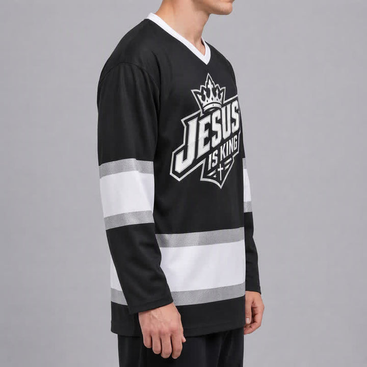 Christianartworkshop Jesus Is King Schwarzes Streetwear-Hockeytrikot - image 6
