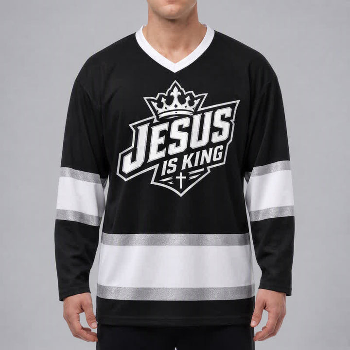 Christianartworkshop Jesus Is King Schwarzes Streetwear-Hockeytrikot - image 3