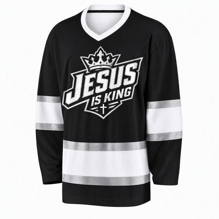 Christianartworkshop Jesus Is King Schwarzes Streetwear-Hockeytrikot - image 1