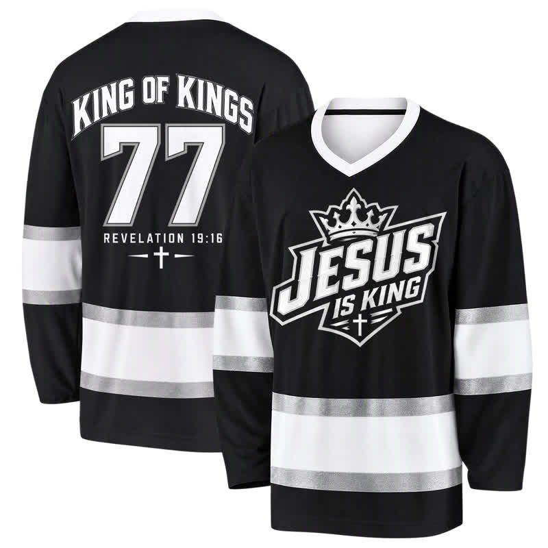 Christianartworkshop Jesus Is King Schwarzes Streetwear-Hockeytrikot - 5XL - image 0