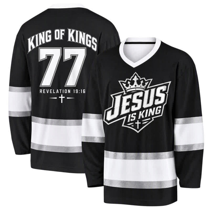 Christianartworkshop Jesus Is King Schwarzes Streetwear-Hockeytrikot - 5XL - image 0